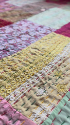 Multicoloured patchwork Kantha Bedspread
