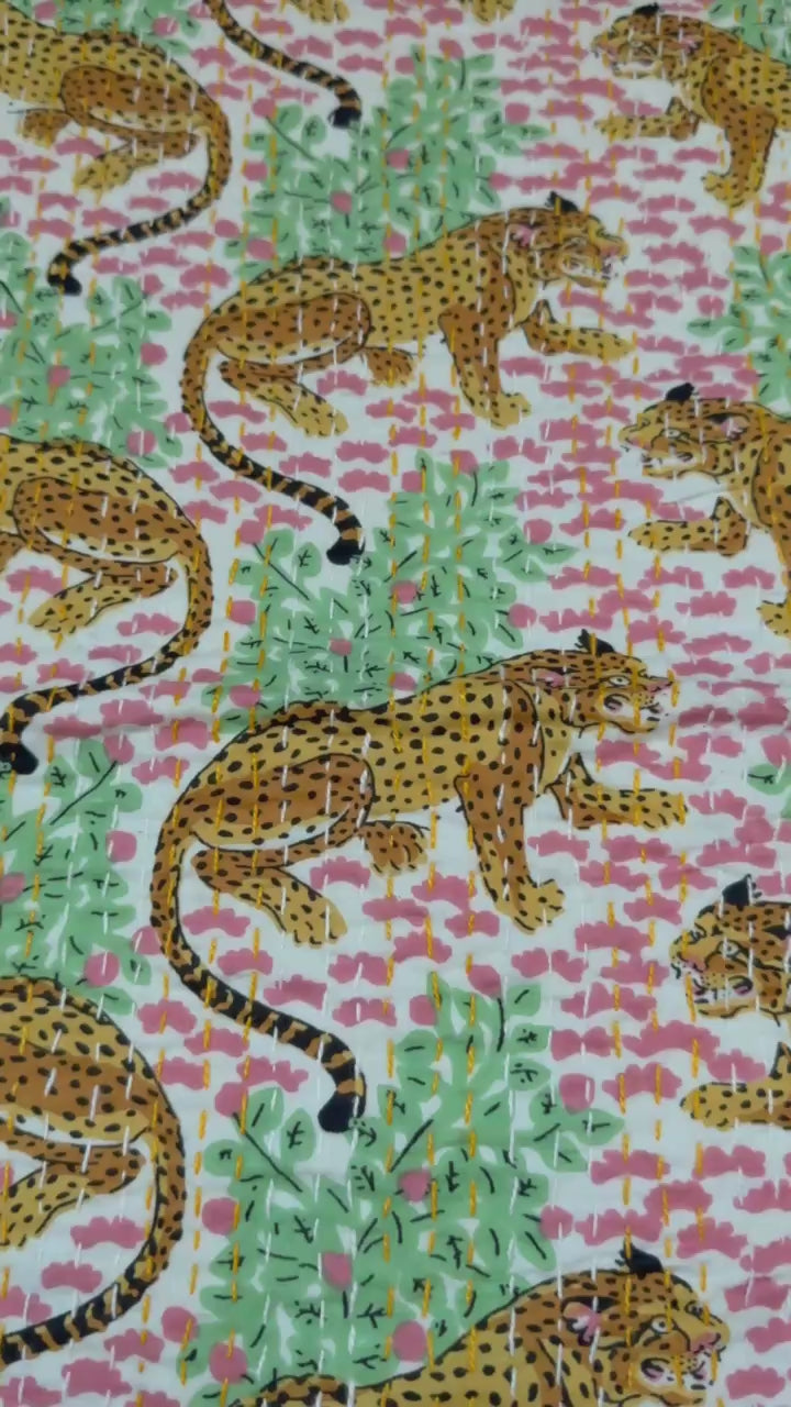 Wild Pink Safari Grand Kantha throw