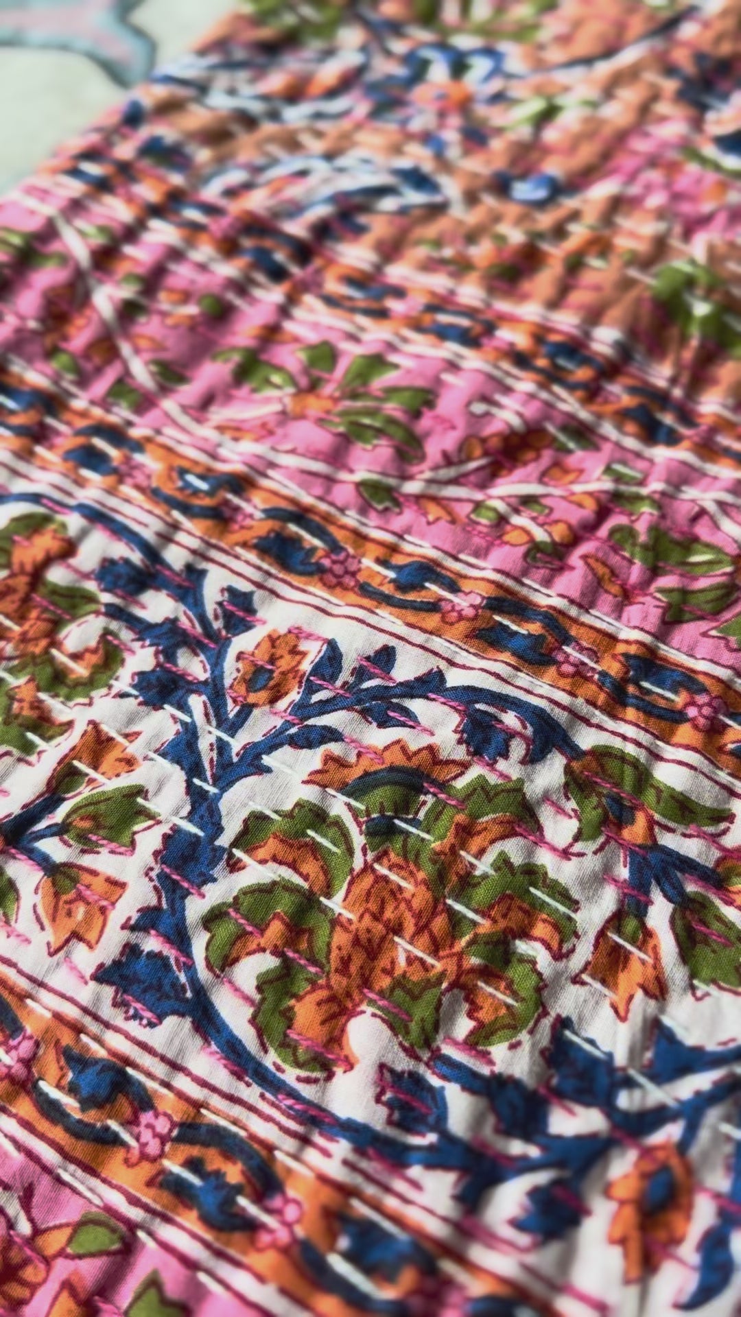 Fern Marigold Handmade Kantha Queen Bedspread