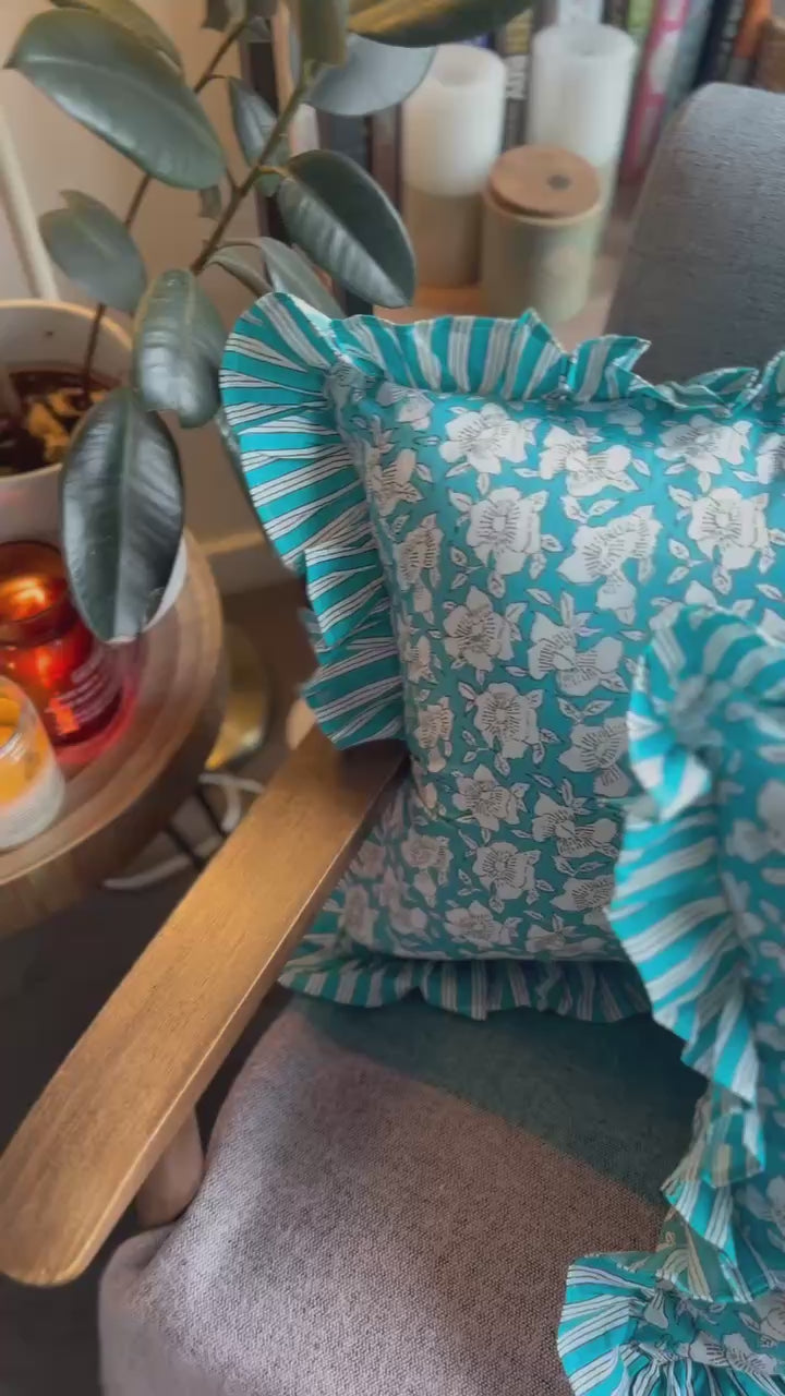 Floral Patterned Blue Cushion Cover