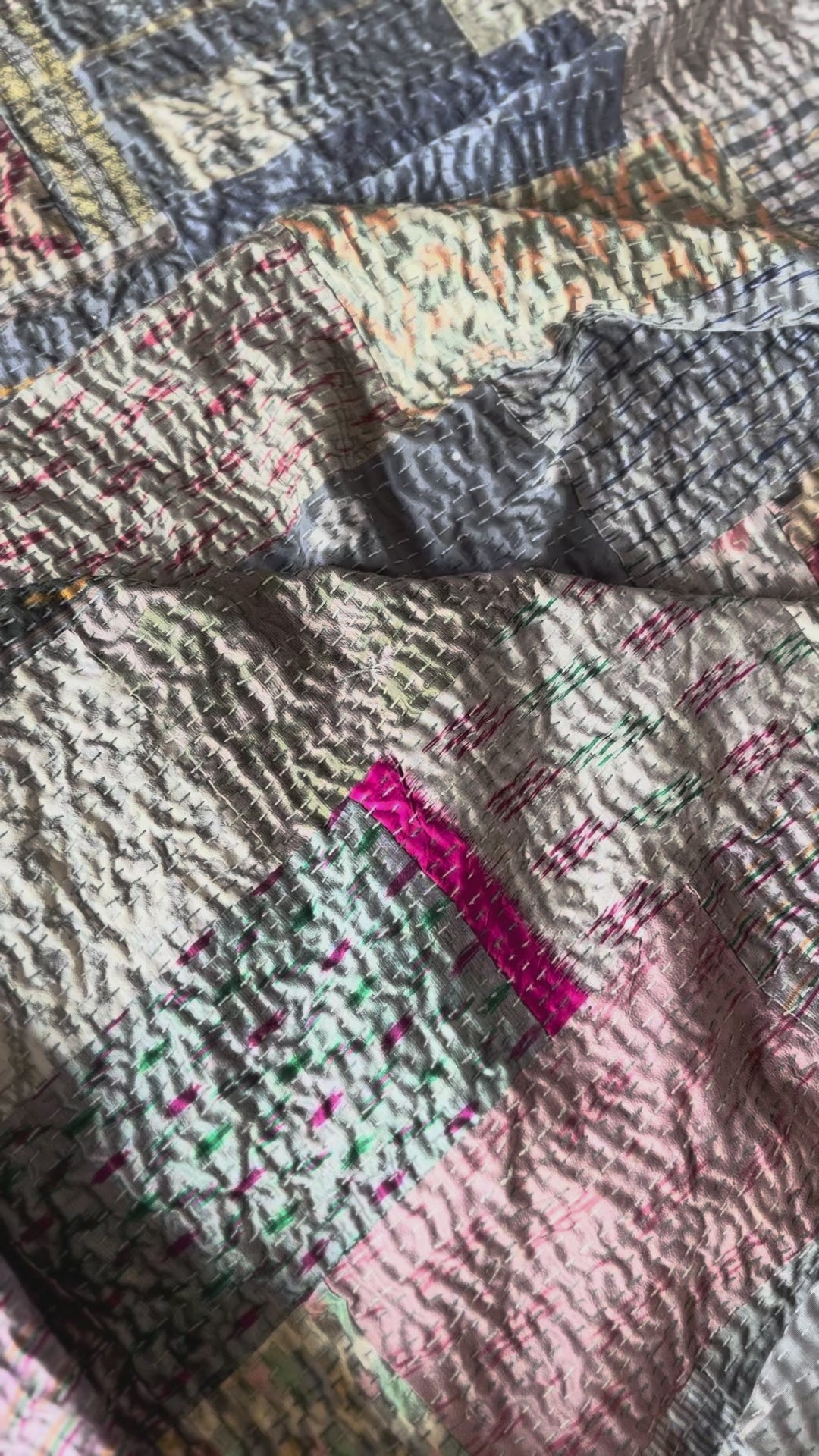 Silk Grey goose Luxury Patola Kantha Bedspread