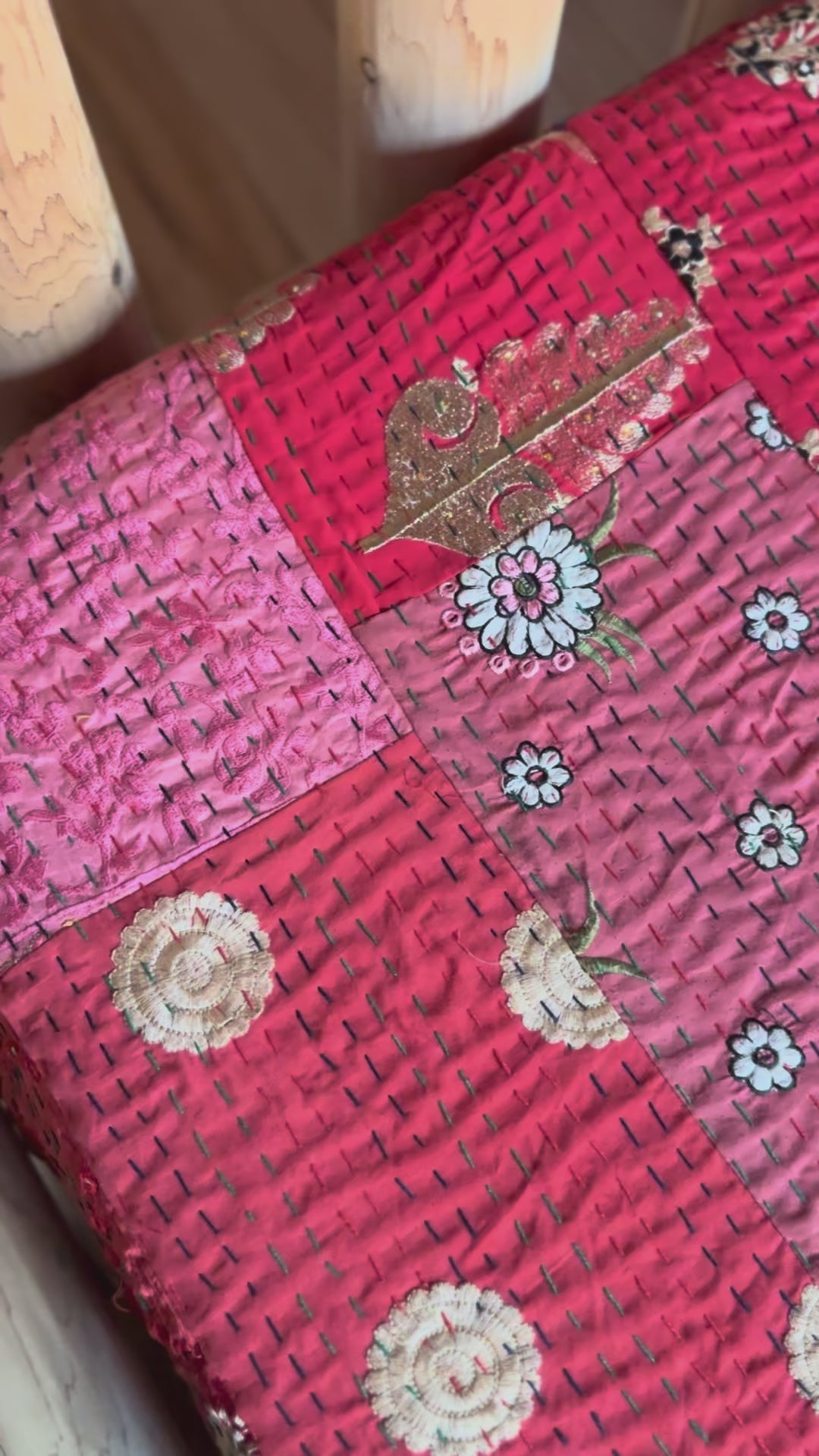 Serene Fern Luxury Patola Kantha Bedspread
