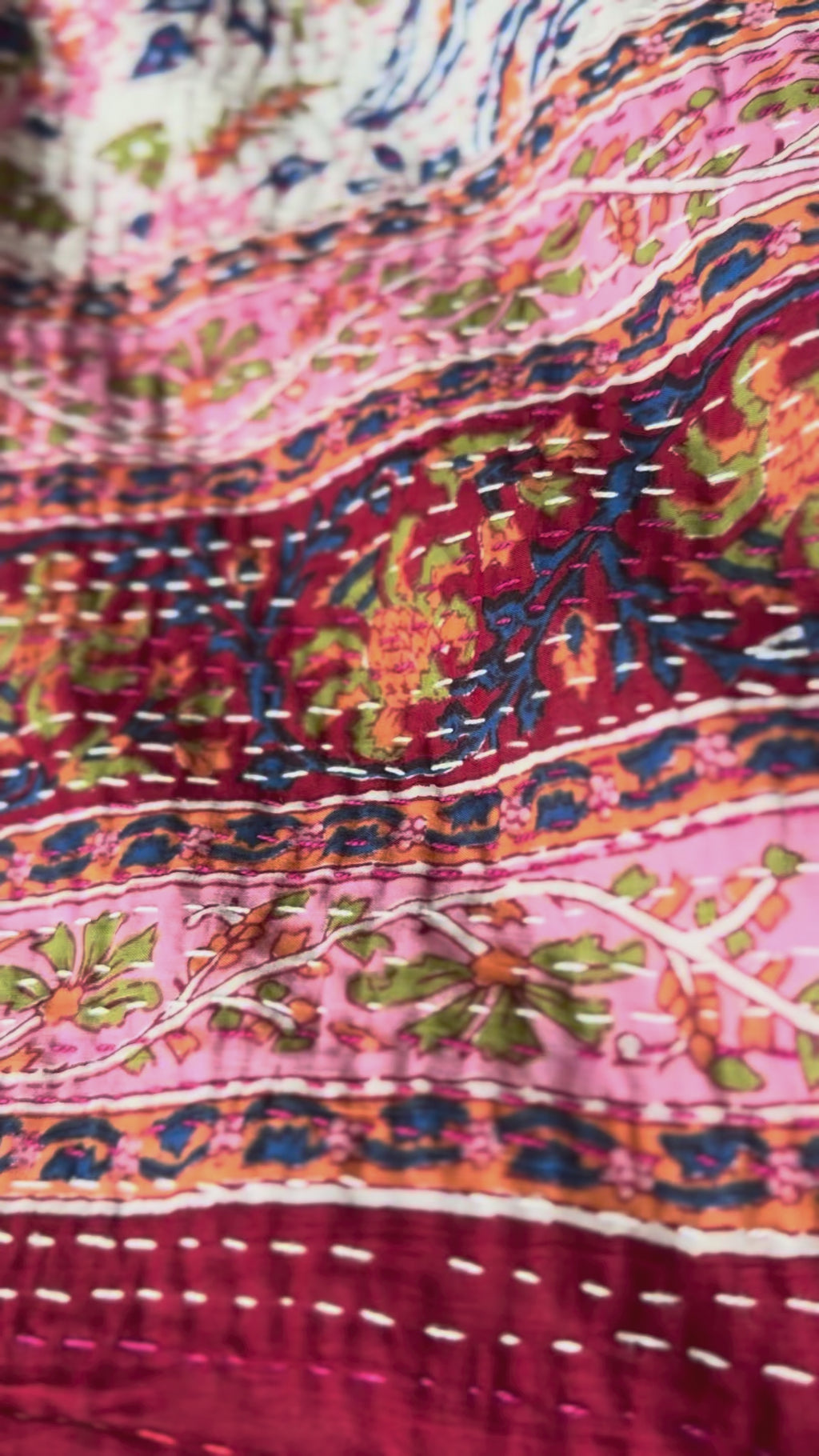Fern Terracotta Handmade Kantha Bedspread