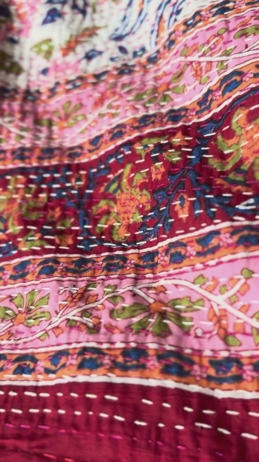 Fern Terracotta Handmade Kantha Bedspread