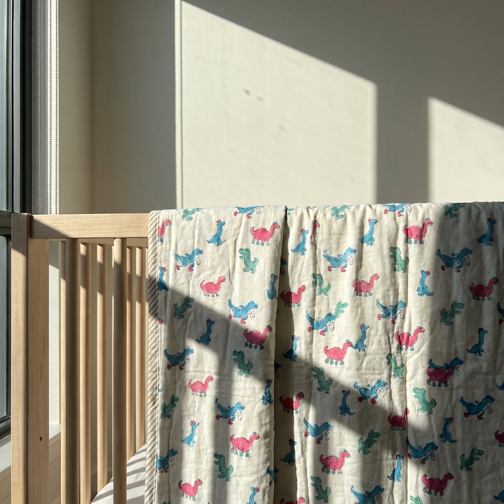 Rawr and Rest - 100% cotton, Reversible Hand Made Artisnal Baby Quilt