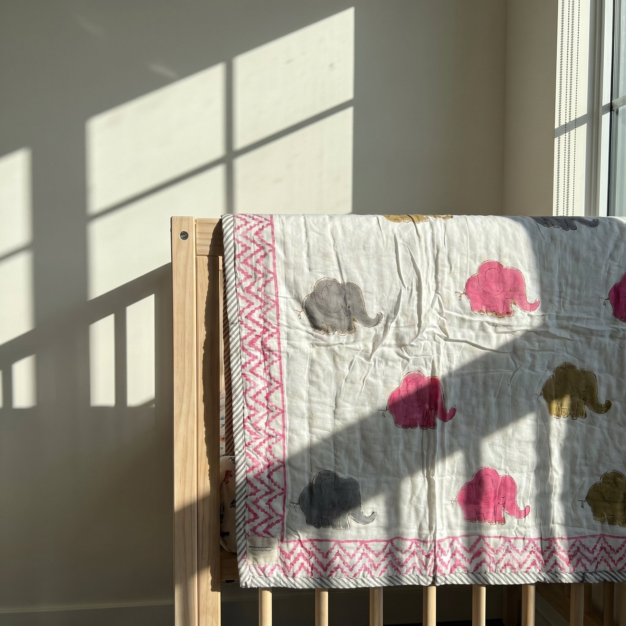 Elephant Dreams - 100% cotton, Reversible Hand Made Artisnal Baby Quilt