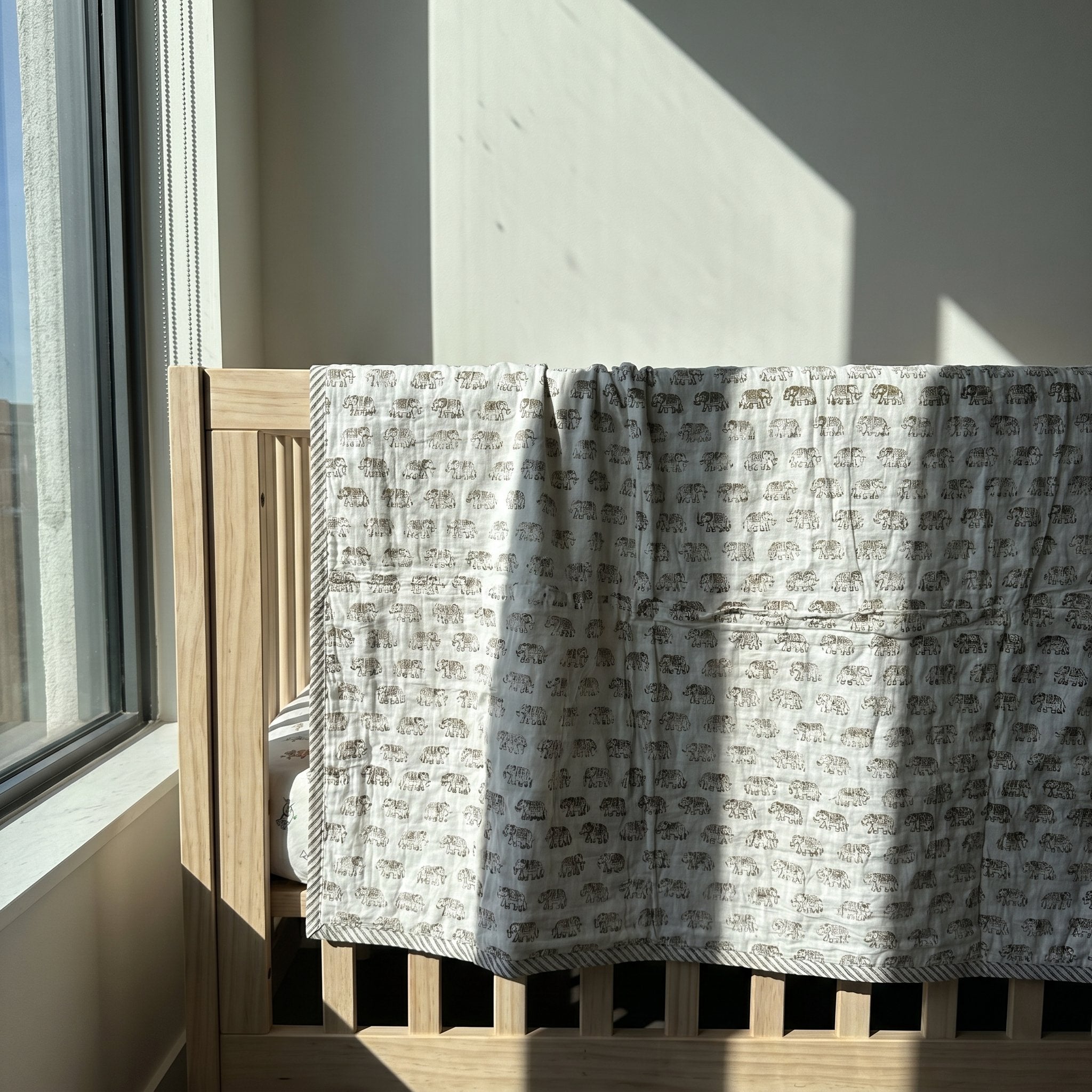 Elephant Dreams - 100% cotton, Reversible Hand Made Artisnal Baby Quilt
