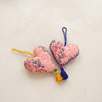 Handcrafted Cotton Heart Christmas Ornaments, Pack of 6 (Non-Beaded)