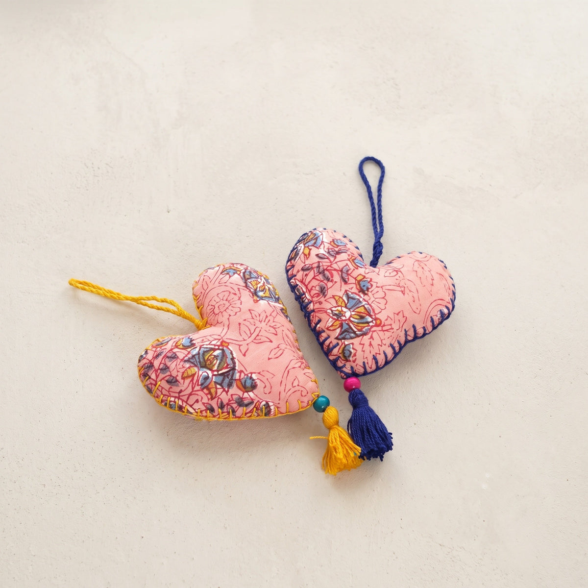 Handcrafted Cotton Heart Christmas Ornaments, Pack of 6 (Non-Beaded)