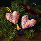 Handcrafted Cotton Heart Christmas Ornaments, Pack of 6 (Non-Beaded)