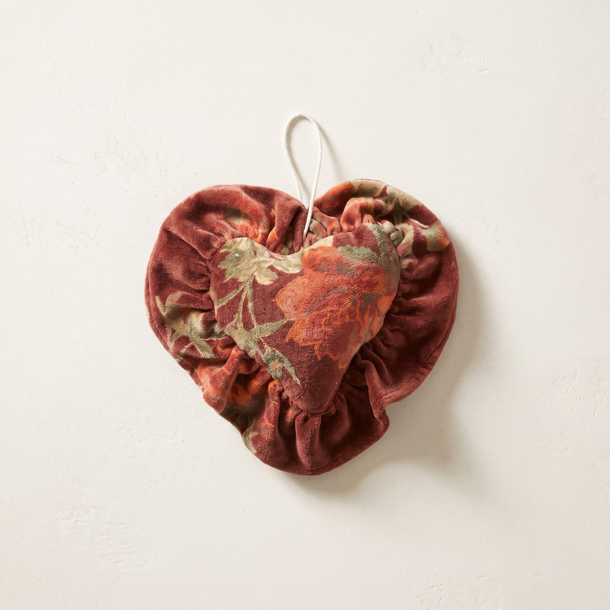 Dawn Soft cotton heart ornament – studio view