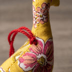 Handcrafted cotton elephant or dinosaur Christmas ornament – Dew Fern design, fabric detail. Example from random pack of six.