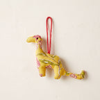 Handcrafted cotton elephant or dinosaur Christmas ornament – Dew Fern design, studio hero. Example from random pack of six.