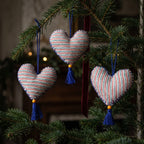 Non-beaded cotton heart Christmas ornament, Sky Fern design – on a Christmas tree. Example from random assortment of six.