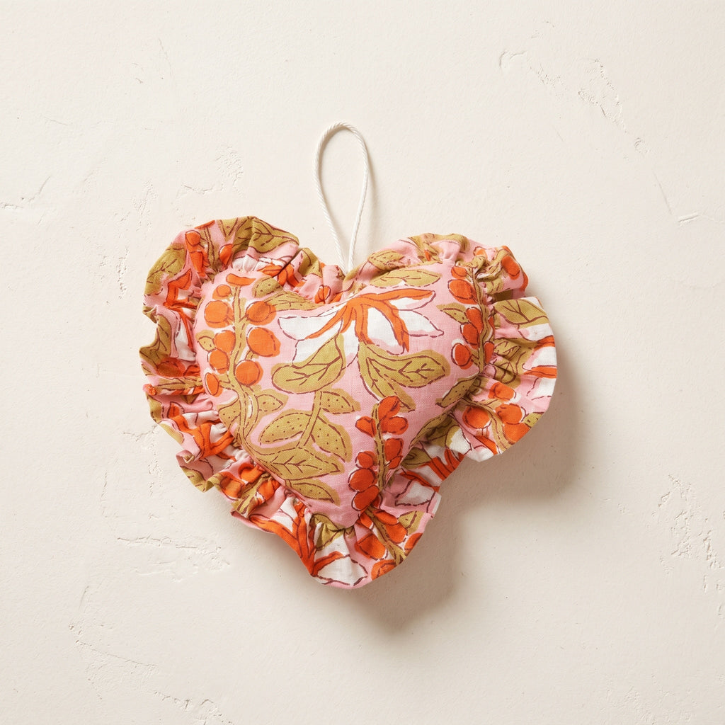 Sun O cotton heart ornament – studio view