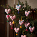 Non-beaded cotton heart Christmas ornament, Gem Dew design – on a Christmas tree. Example from random assortment of six.