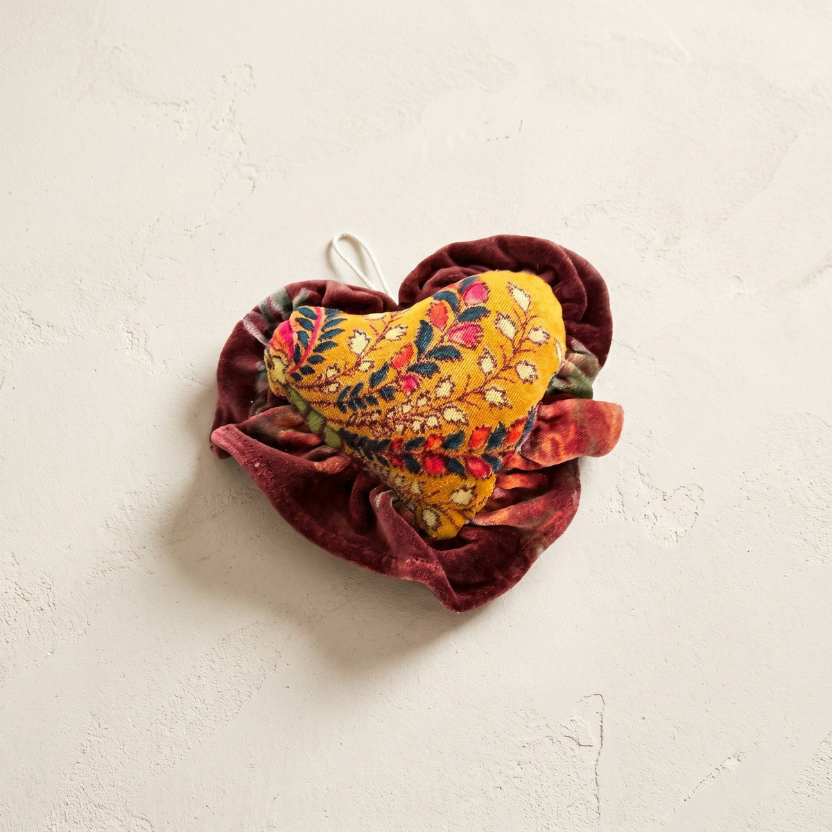 Whisper Maple cotton heart ornament – studio view