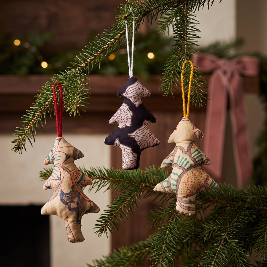 Handcrafted cotton Christmas tree ornament: A Sun design, styled on Christmas tree. Example design in surprise pack of six.