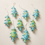 Handcrafted cotton Christmas tree ornament: Winter Mist design, studio view. Example design in surprise pack of six.