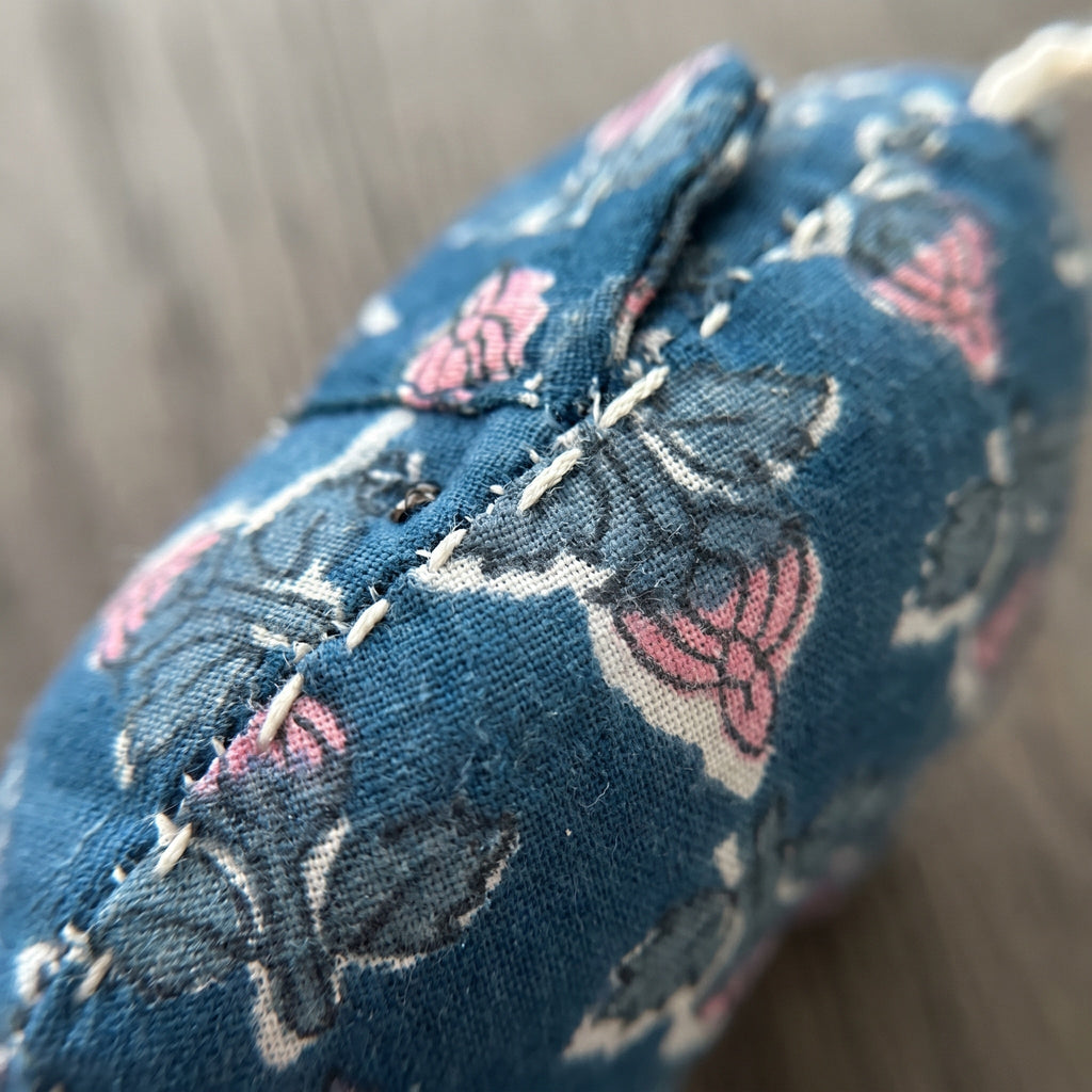 Handcrafted cotton elephant or dinosaur Christmas ornament – Sol Air design, fabric detail. Example from random pack of six.