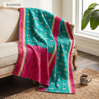 BACKSIDE — reverse side of Wanderer's Loom Vintage Cotton Kantha Throw on a sofa